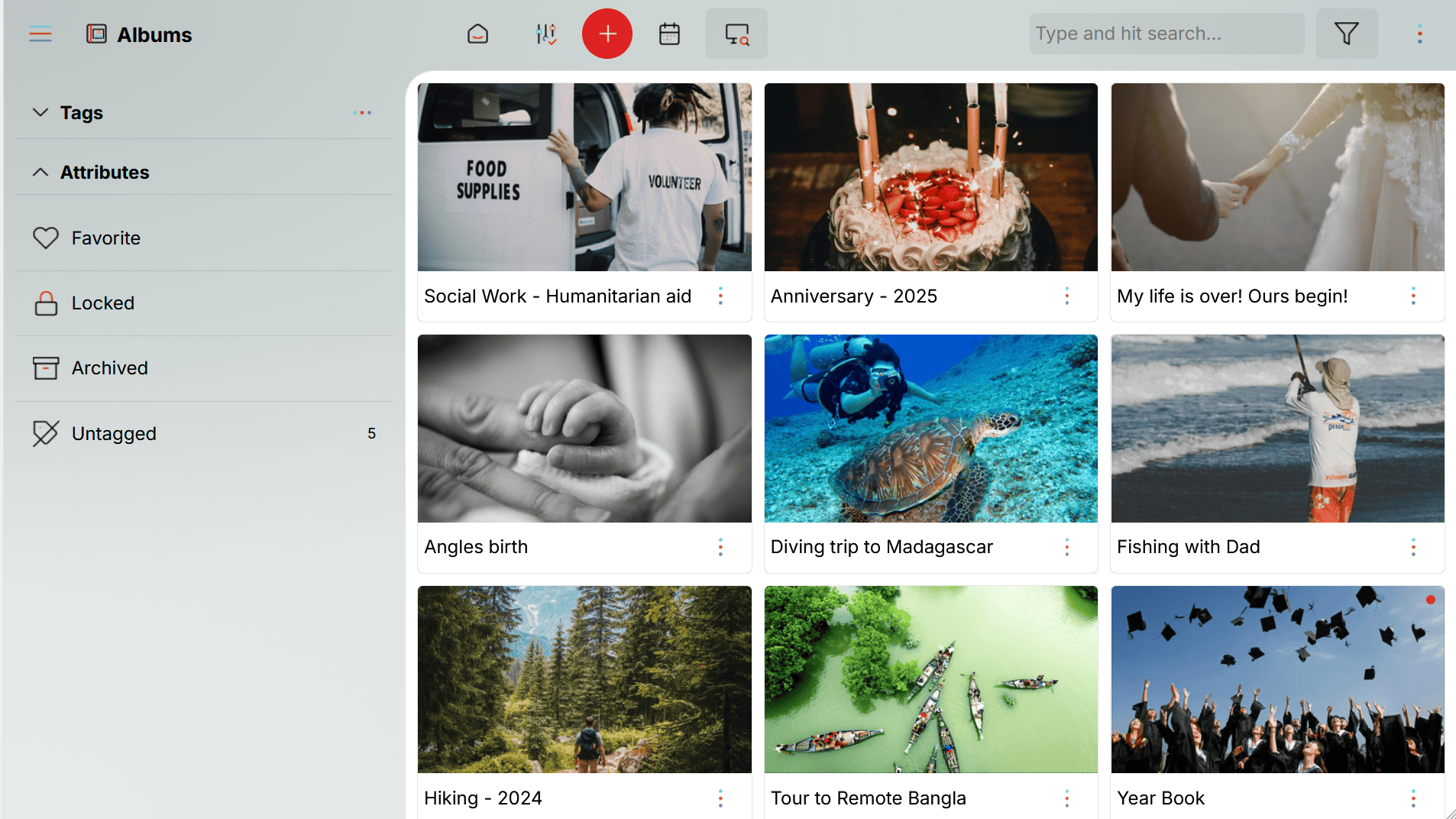Oddapy Albums — searchable photo vault with cover photos and tags