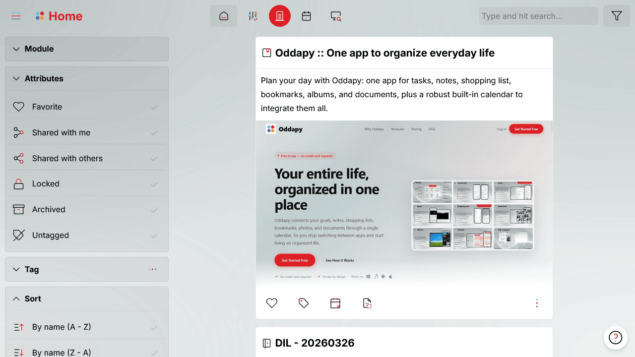 Oddapy Bookmarks — visual card browsing