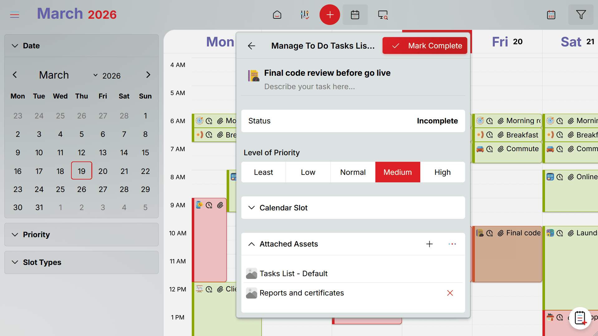 Oddapy Documents — attach files to calendar