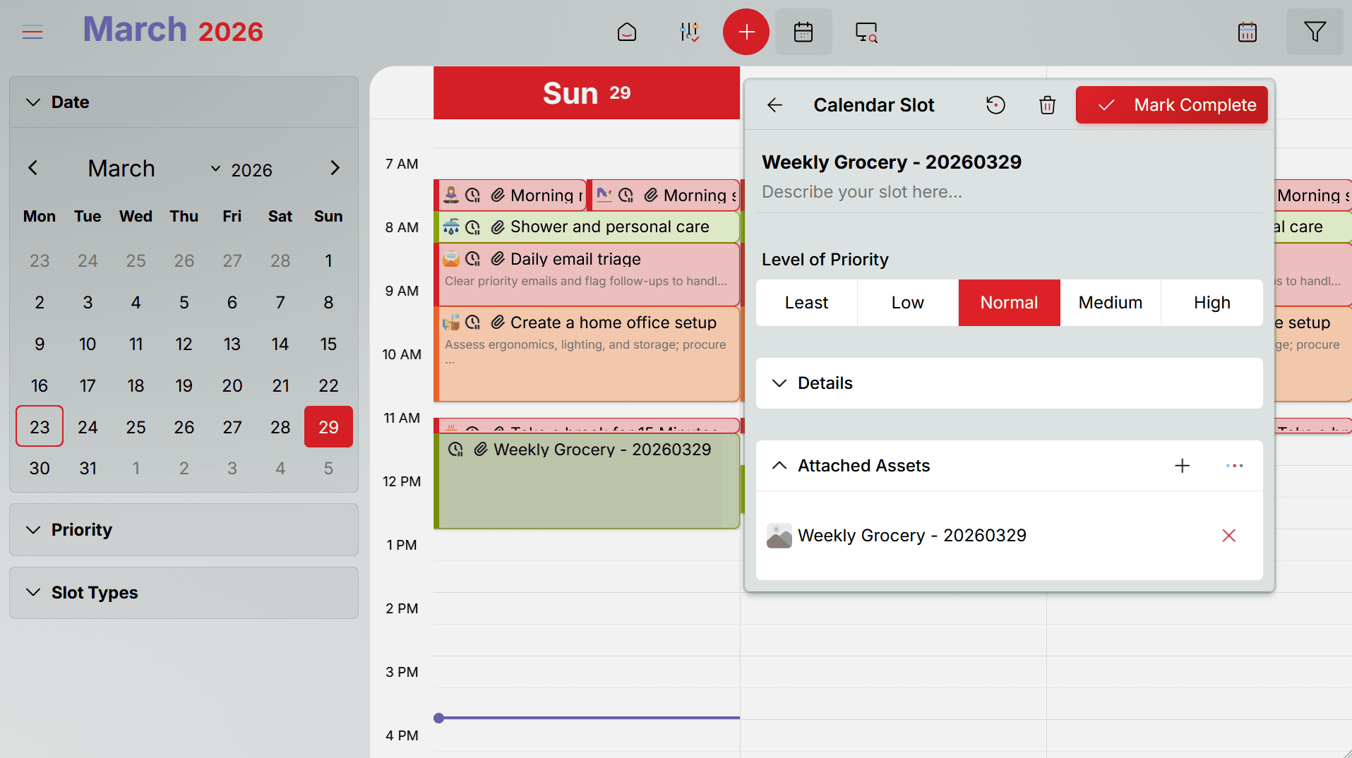 Oddapy Shopping — calendar scheduling